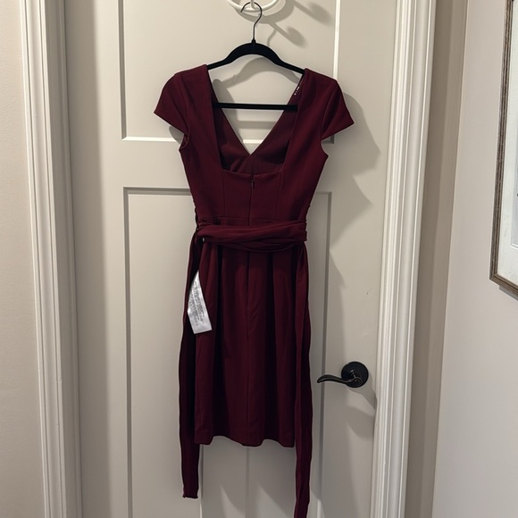 NWT!! Dress The Population - Dana Wrap Waist Cocktail Dress - Burgundy - XXS - Picture 7 of 8